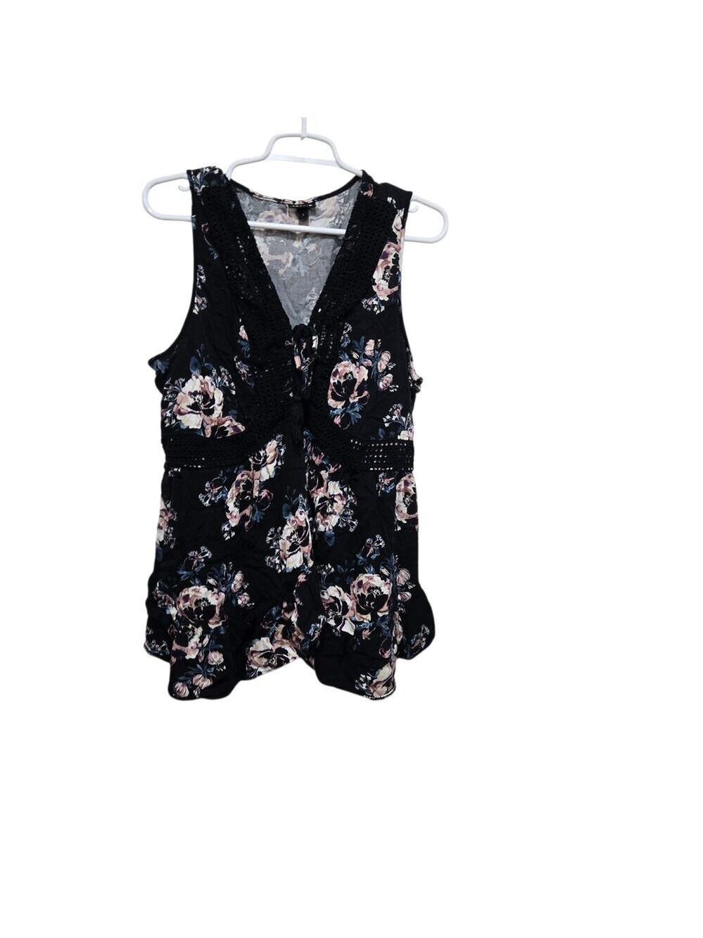 Torrid 1X Black Floral Crochet Lace Babydoll Tank Top